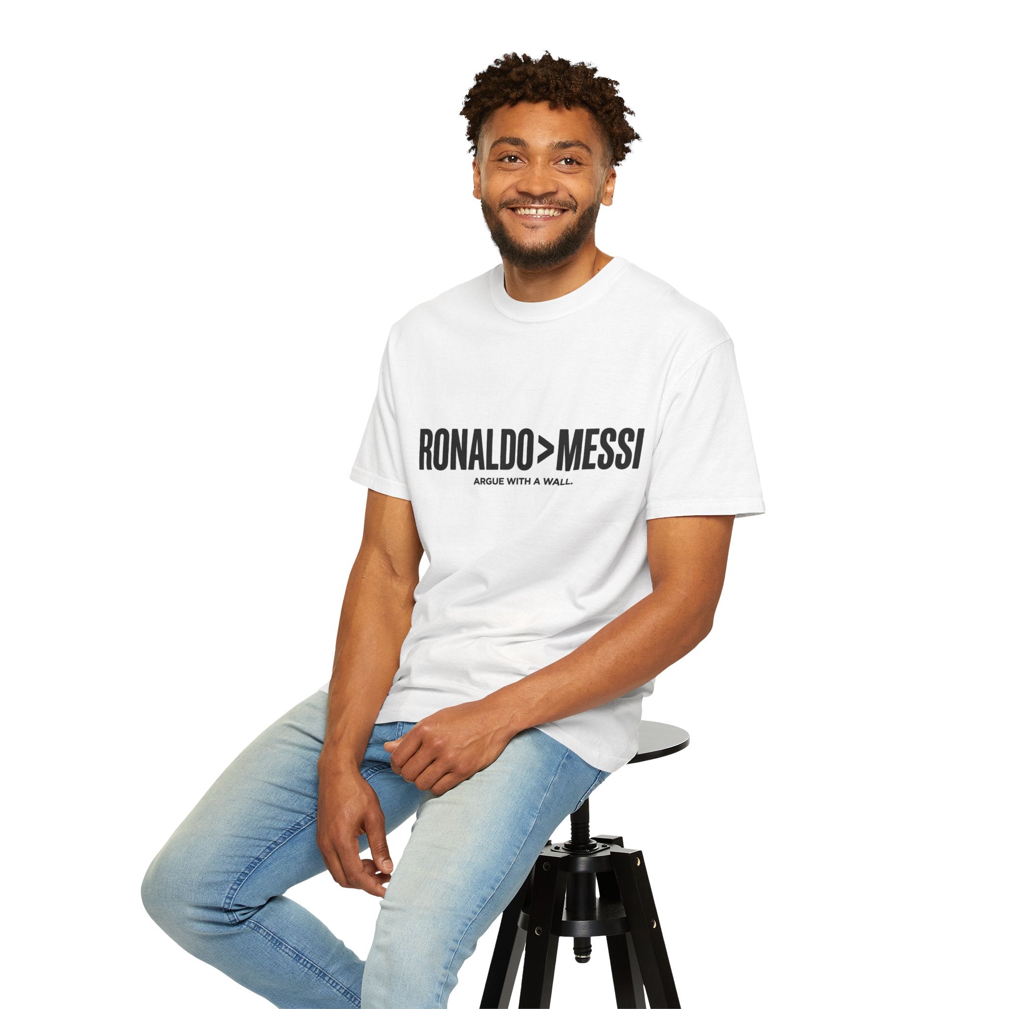 Ronaldo > Messi T-Shirt — "Argue With a Wall" Soccer Fan Tee